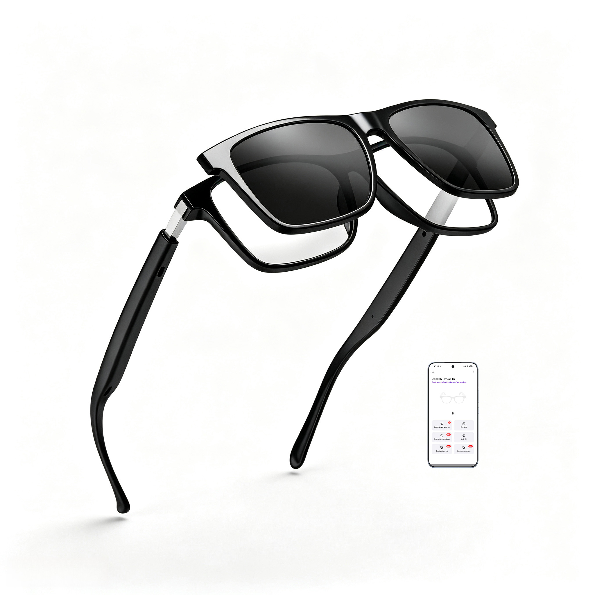 Smart Audio Glasses Touch Control - 자석식 선글라스 클립이 장착된 스마트 블루투스