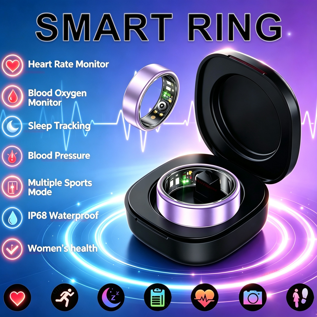 Smart Ring Health Tracker Blood Oxygen - 2026 스마트 링 혈압 심박수 수면