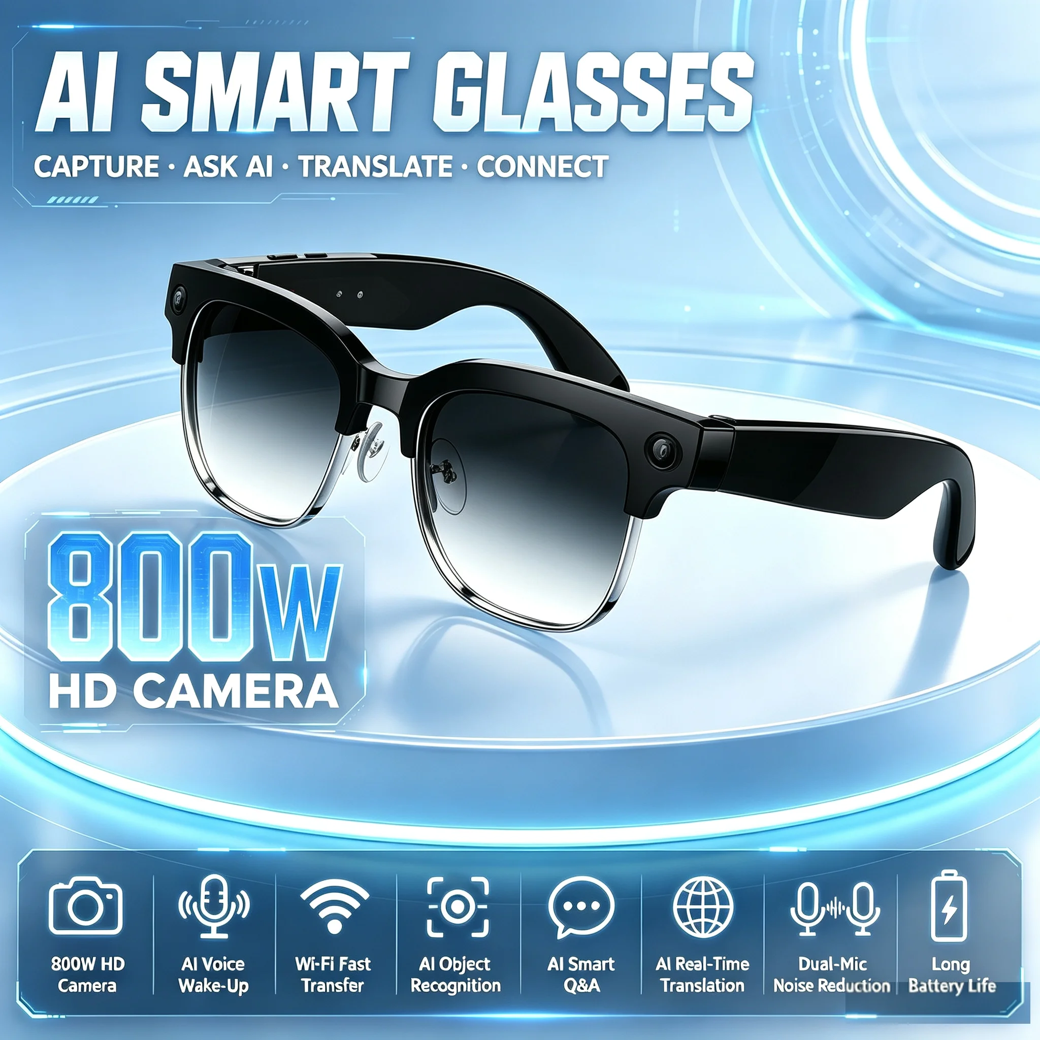 Smart Audio Glasses Touch Control - AI 스마트 안경, 음성 인식, 터치