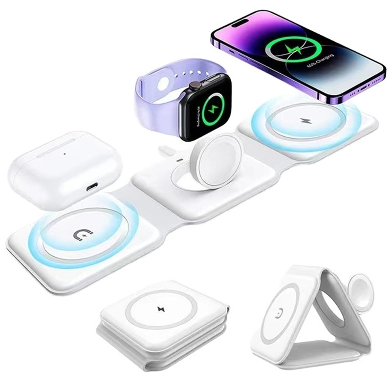 Smart Glasses Magnetic Charging Cable - 3-in-1 마그네틱 폴딩 무선 충전기, 15W