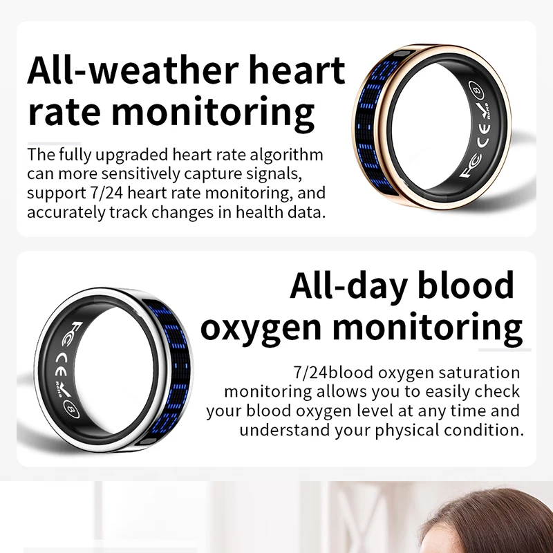 새로운 스마트 링 블루 LED 디스플레이 건강 모니터링 - Smart Ring Health Tracker Blood Oxygen 리뷰 및 가격