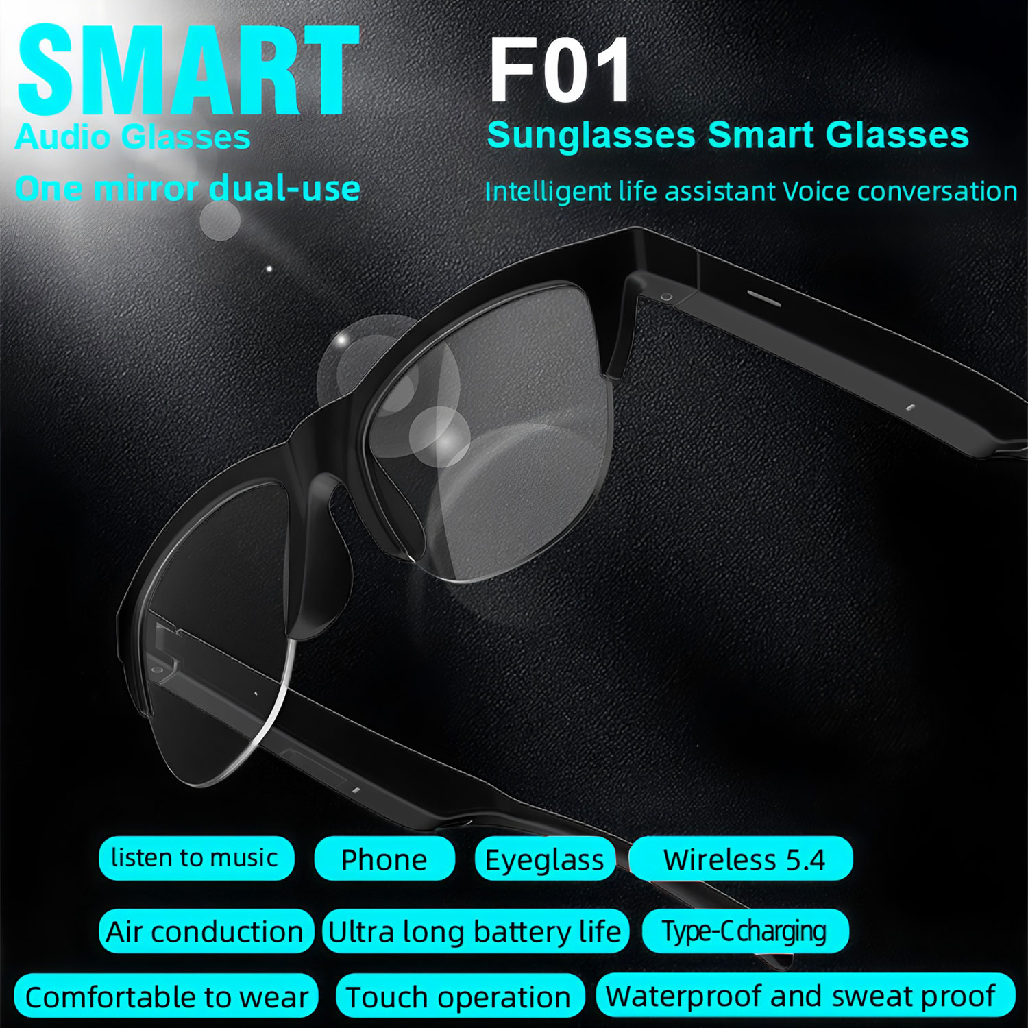F01 스마트 오디오 선글라스, 공기 전도 방식의 개방 - Smart Audio Glasses Touch Control 리뷰 및 가격