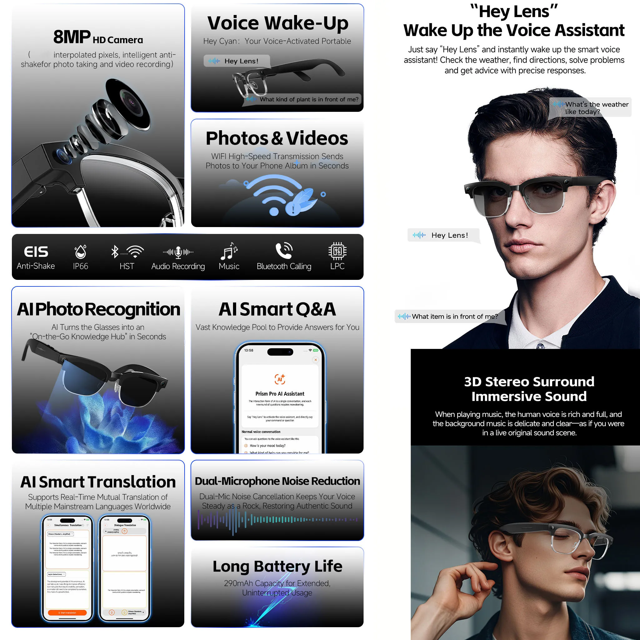 AI 스마트 안경, 음성 인식, 터치 컨트롤, 핸즈프리 - Smart Audio Glasses Touch Control 리뷰 및 가격