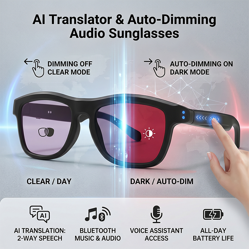 AI 번역 스마트 터치 자동 변색 선글라스 남녀공용 블 - Photochromic Smart Sunglasses Audio 리뷰 및 가격