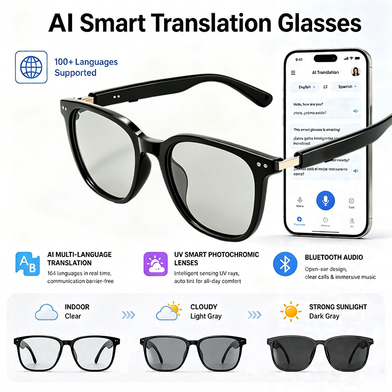 AI 번역 기능이 탑재된 스마트 안경, 변색 렌즈와 블 - Smart Audio Glasses Touch Control 리뷰 및 가격